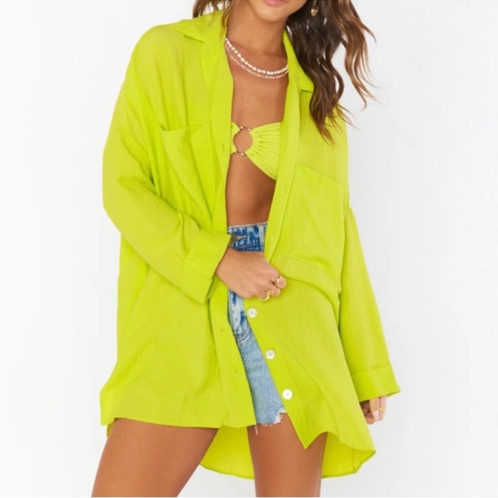 Show me your mumu nwt johns gauze neon yellow button down top shirt shell button